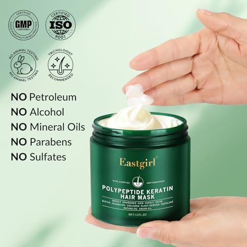 Eastgirl Collagen Hair Mask - Deep Conditioning 4-Protein Repair with Moroccan & Jojoba Oils, Panax Ginseng for Dry Damaged Frizzy Hair, Nourish & Strengthen, 11 fl oz Avelisse