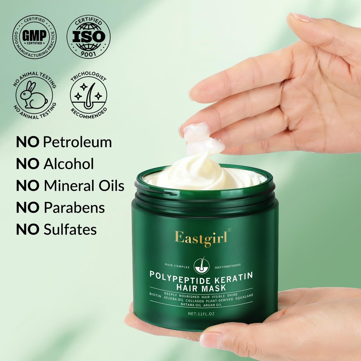 Eastgirl Collagen Hair Mask - Deep Conditioning 4-Protein Repair with Moroccan & Jojoba Oils, Panax Ginseng for Dry Damaged Frizzy Hair, Nourish & Strengthen, 11 fl oz Avelisse
