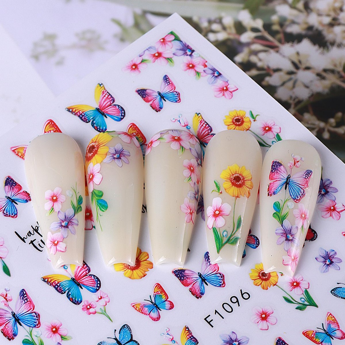 14 PCS Butterfly Nail Art Sticker Decals – Spring Flower 3D Self-Adhesive Nail Decorations with Tweezers, Colorful Butterfly Designs for Women Manicure Avelisse