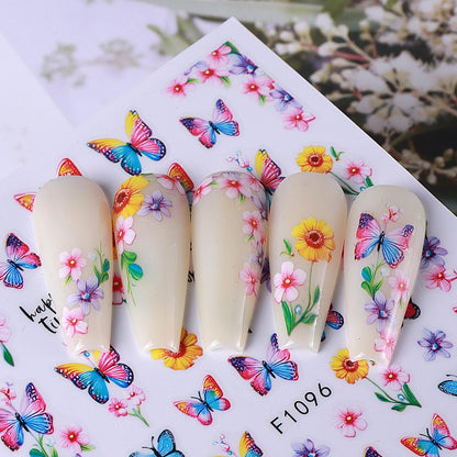14 PCS Butterfly Nail Art Sticker Decals – Spring Flower 3D Self-Adhesive Nail Decorations with Tweezers, Colorful Butterfly Designs for Women Manicure Avelisse