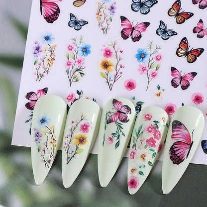 14 PCS Butterfly Nail Art Sticker Decals – Spring Flower 3D Self-Adhesive Nail Decorations with Tweezers, Colorful Butterfly Designs for Women Manicure Avelisse