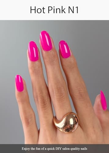 AutyaMee Semi Cured Gel Nail Strips - Hot Pink N1, 20 Pcs Solid Color Gel Nail Wraps for Summer, Salon Quality, Works with Any UV Lamp