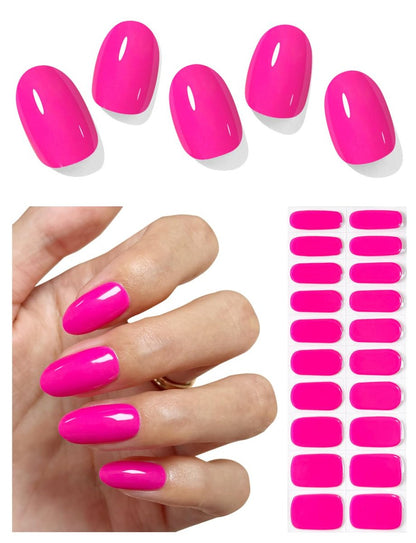AutyaMee Semi Cured Gel Nail Strips - Hot Pink N1, 20 Pcs Solid Color Gel Nail Wraps for Summer, Salon Quality, Works with Any UV Lamp