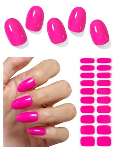 AutyaMee Semi Cured Gel Nail Strips - Hot Pink N1, 20 Pcs Solid Color Gel Nail Wraps for Summer, Salon Quality, Works with Any UV Lamp - görsel 2