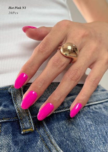 AutyaMee Semi Cured Gel Nail Strips - Hot Pink N1, 20 Pcs Solid Color Gel Nail Wraps for Summer, Salon Quality, Works with Any UV Lamp