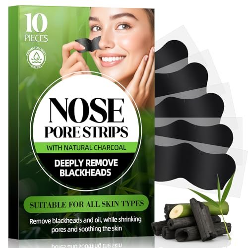 Shaeva Natural Charcoal Pore Strips - Blackhead Remover for Oily Skin, Deep Clean & Shrink Pores, Strawberry Nose Treatment (10 Pcs) - görsel 2