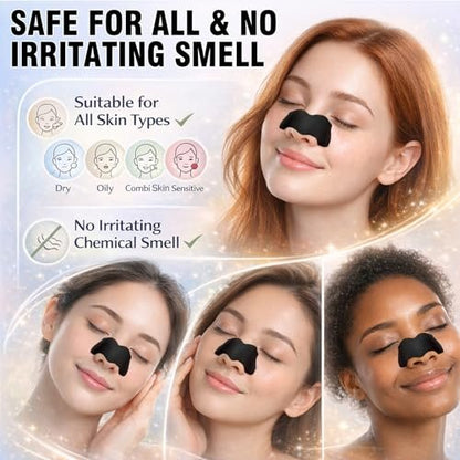 Shaeva Natural Charcoal Pore Strips - Blackhead Remover for Oily Skin, Deep Clean & Shrink Pores, Strawberry Nose Treatment (10 Pcs)