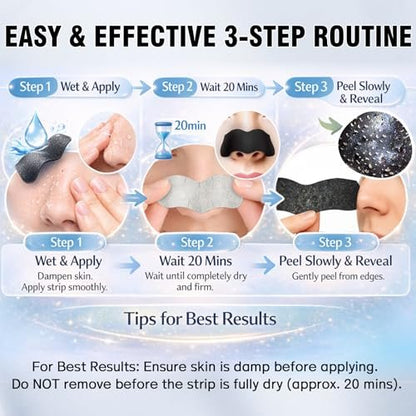 Shaeva Natural Charcoal Pore Strips - Blackhead Remover for Oily Skin, Deep Clean & Shrink Pores, Strawberry Nose Treatment (10 Pcs)