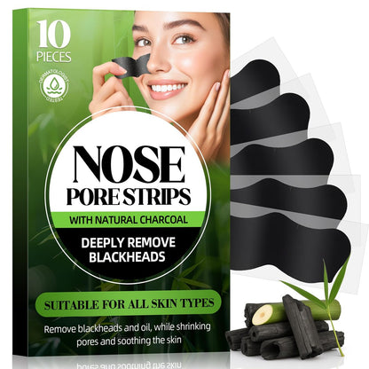 Shaeva Natural Charcoal Pore Strips - Blackhead Remover for Oily Skin, Deep Clean & Shrink Pores, Strawberry Nose Treatment (10 Pcs)
