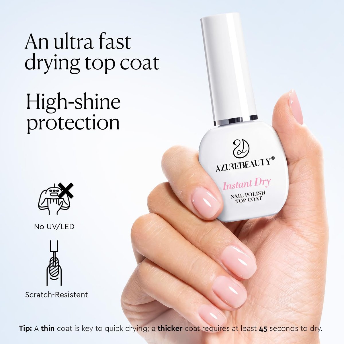 AZUREBEAUTY Instant Dry Top Coat – Quick Dry Clear Nail Polish Top Coat, High Gloss Shine, Chip Resistant, Smooth Finish - görsel 4