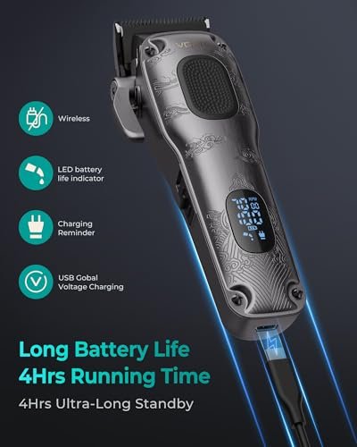 VGRPRO Professional Hair Clippers for Men - Cordless & Corded Barber Clippers with LED Display, Metal Body, Travel Case - Electric Grooming Kit for Home & Salon Use Avelisse