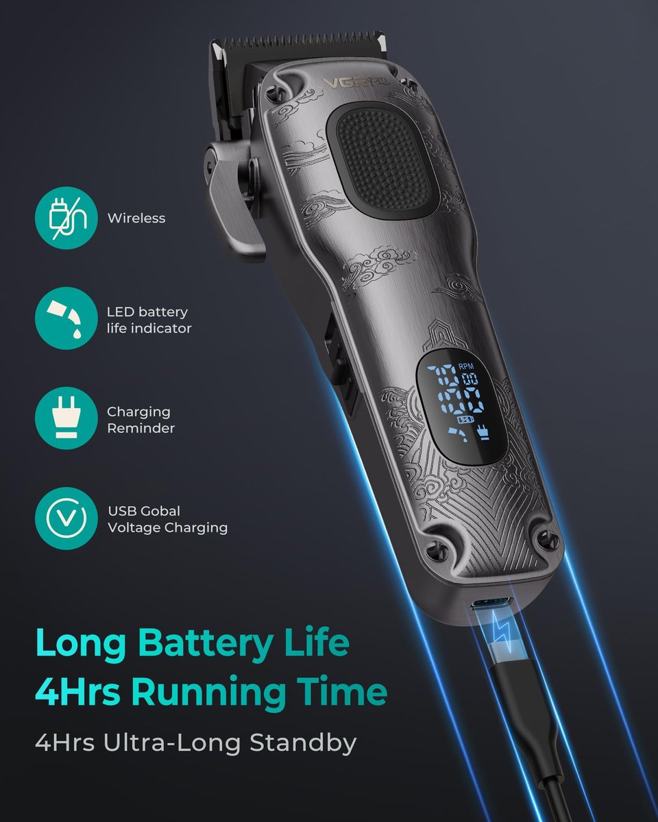 VGRPRO Professional Hair Clippers for Men - Cordless & Corded Barber Clippers with LED Display, Metal Body, Travel Case - Electric Grooming Kit for Home & Salon Use Avelisse