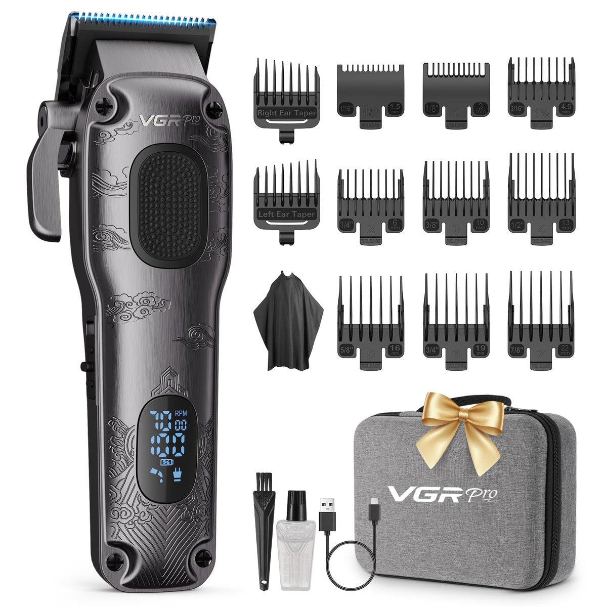 VGRPRO Professional Hair Clippers for Men - Cordless & Corded Barber Clippers with LED Display, Metal Body, Travel Case - Electric Grooming Kit for Home & Salon Use Avelisse