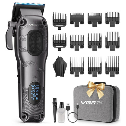 VGRPRO Professional Hair Clippers for Men - Cordless & Corded Barber Clippers with LED Display, Metal Body, Travel Case - Electric Grooming Kit for Home & Salon Use Avelisse