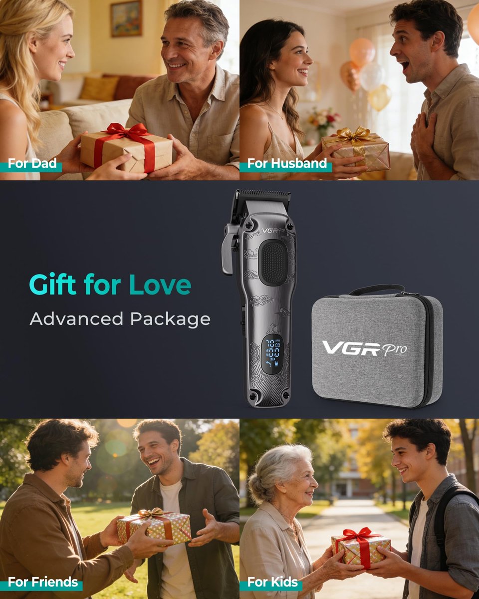 VGRPRO Professional Hair Clippers for Men - Cordless & Corded Barber Clippers with LED Display, Metal Body, Travel Case - Electric Grooming Kit for Home & Salon Use Avelisse