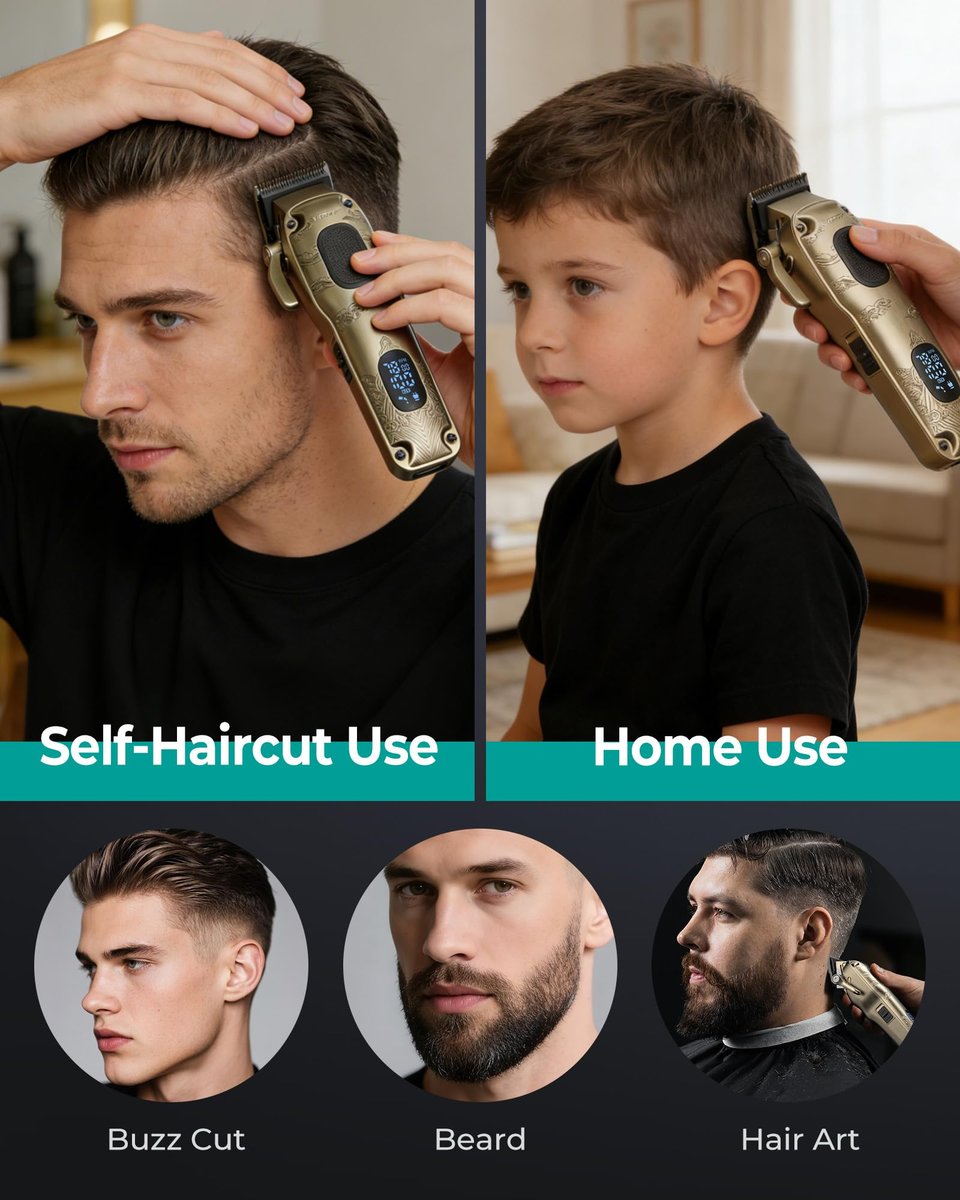 VGRPRO Professional Hair Clippers for Men - Cordless & Corded Barber Clippers with LED Display, Golden Metal Grooming Kit for Home & Salon Use Avelisse
