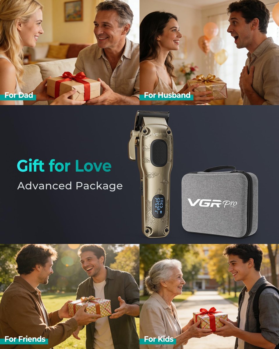 VGRPRO Professional Hair Clippers for Men - Cordless & Corded Barber Clippers with LED Display, Golden Metal Grooming Kit for Home & Salon Use Avelisse