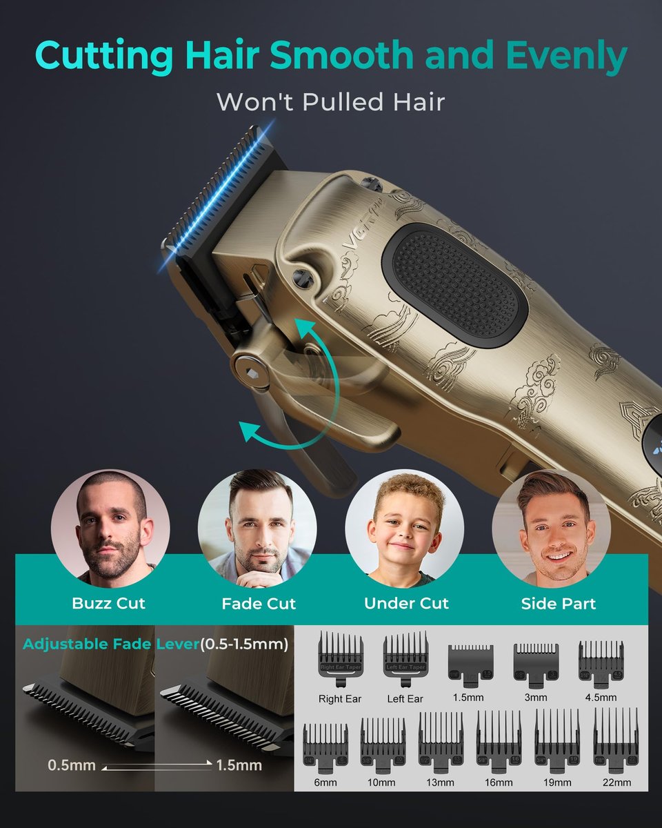 VGRPRO Professional Hair Clippers for Men - Cordless & Corded Barber Clippers with LED Display, Golden Metal Grooming Kit for Home & Salon Use Avelisse