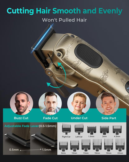 VGRPRO Professional Hair Clippers for Men - Cordless & Corded Barber Clippers with LED Display, Golden Metal Grooming Kit for Home & Salon Use Avelisse