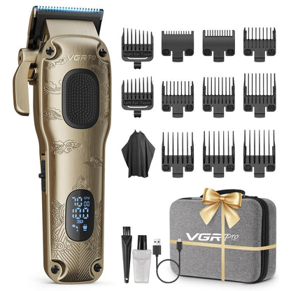 VGRPRO Professional Hair Clippers for Men - Cordless & Corded Barber Clippers with LED Display, Golden Metal Grooming Kit for Home & Salon Use Avelisse