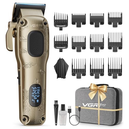VGRPRO Professional Hair Clippers for Men - Cordless & Corded Barber Clippers with LED Display, Golden Metal Grooming Kit for Home & Salon Use Avelisse