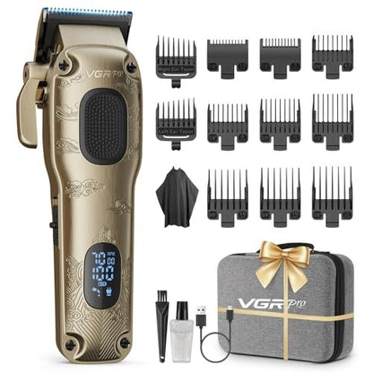 VGRPRO Professional Hair Clippers for Men - Cordless & Corded Barber Clippers with LED Display, Golden Metal Grooming Kit for Home & Salon Use Avelisse