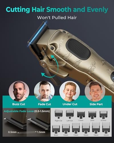 VGRPRO Professional Hair Clippers for Men - Cordless & Corded Barber Clippers with LED Display, Golden Metal Grooming Kit for Home & Salon Use Avelisse