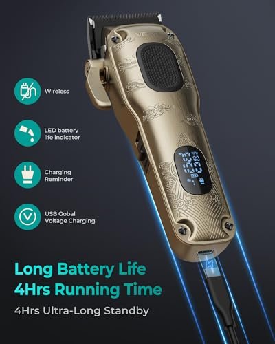 VGRPRO Professional Hair Clippers for Men - Cordless & Corded Barber Clippers with LED Display, Golden Metal Grooming Kit for Home & Salon Use Avelisse