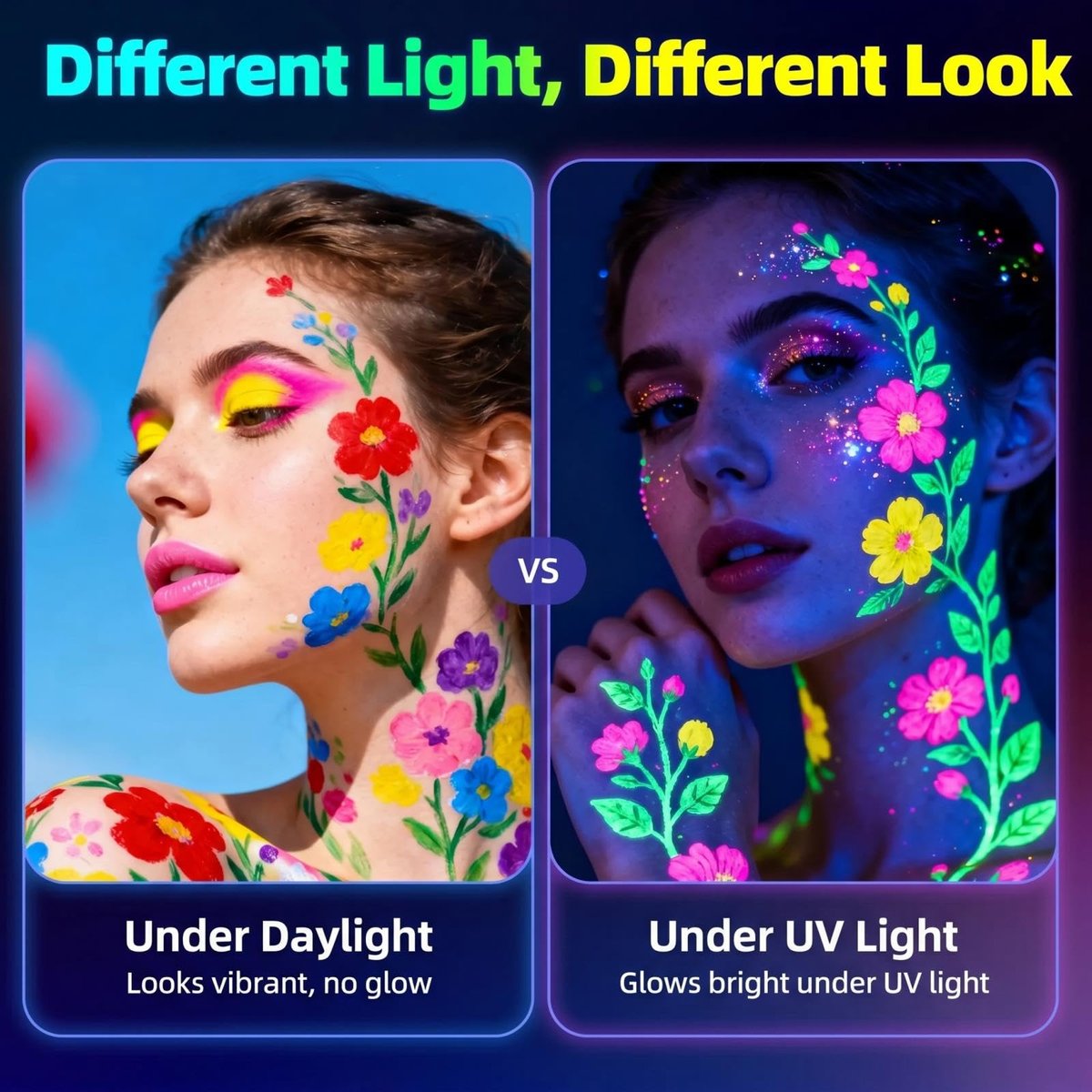 10 Colors Glow in the Dark Body Paint Markers - UV Neon Face & Body Painting Pens Kit for Glow Parties, Halloween, Cosplay, Art, Christmas - Washable Tattoo Markers for Skin - görsel 8