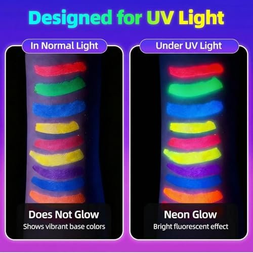 10 Colors Glow in the Dark Body Paint Markers - UV Neon Face & Body Painting Pens Kit for Glow Parties, Halloween, Cosplay, Art, Christmas - Washable Tattoo Markers for Skin - görsel 5