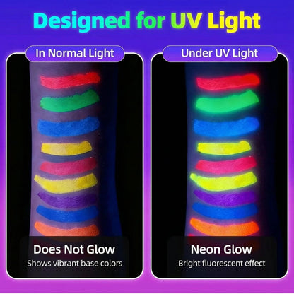 10 Colors Glow in the Dark Body Paint Markers - UV Neon Face & Body Painting Pens Kit for Glow Parties, Halloween, Cosplay, Art, Christmas - Washable Tattoo Markers for Skin