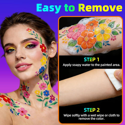 10 Colors Glow in the Dark Body Paint Markers - UV Neon Face & Body Painting Pens Kit for Glow Parties, Halloween, Cosplay, Art, Christmas - Washable Tattoo Markers for Skin