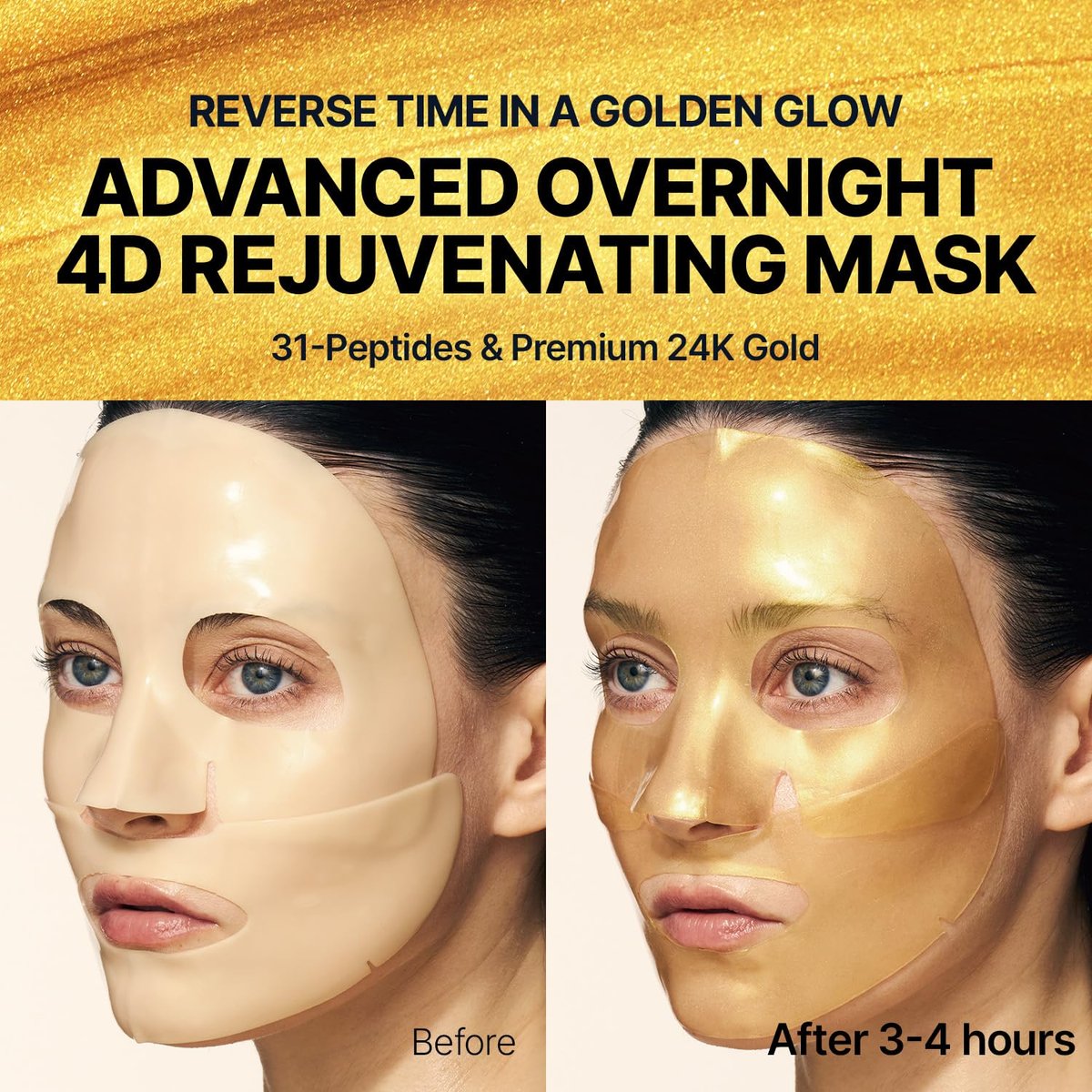 SUNGBOON EDITOR Silk Peptide EGF Intensive Gold Overnight Mask - 4 Count, Hydrating Mask for Glass Skin with 31 Multi Peptides + 24K Gold & Collagen, Korean Skincare Avelisse