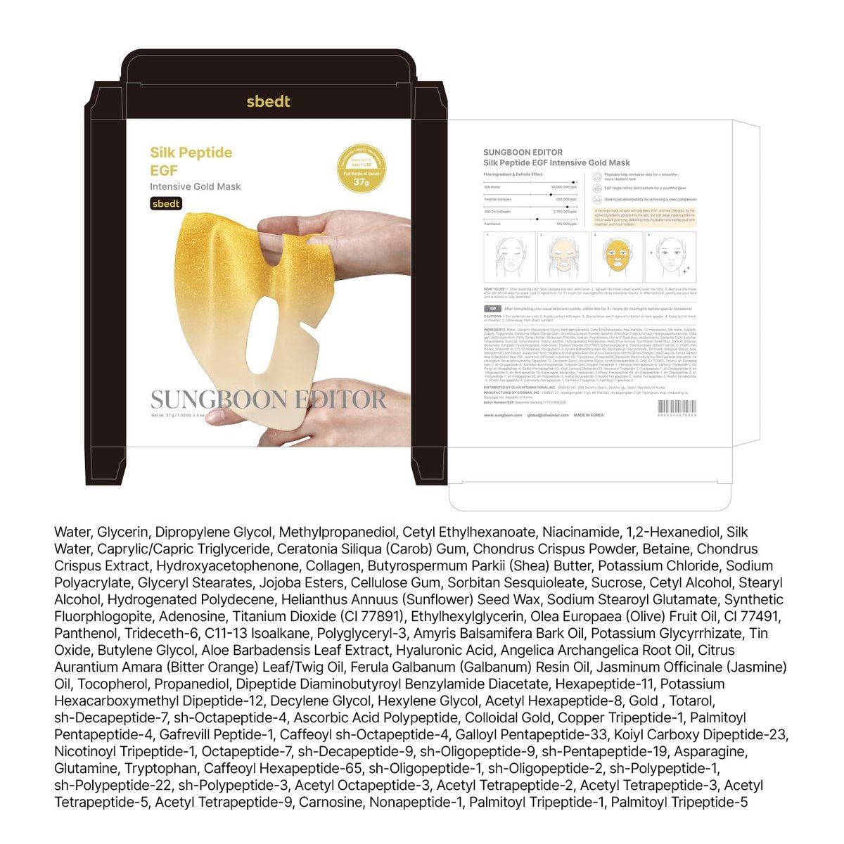 SUNGBOON EDITOR Silk Peptide EGF Intensive Gold Overnight Mask - 4 Count, Hydrating Mask for Glass Skin with 31 Multi Peptides + 24K Gold & Collagen, Korean Skincare Avelisse