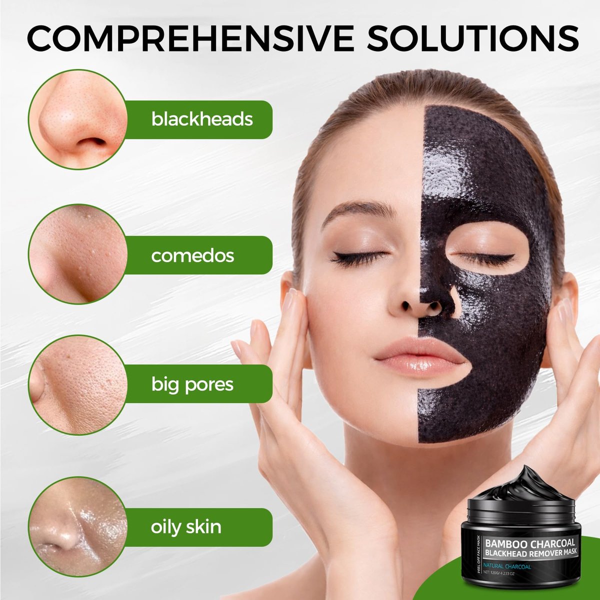 Shaeva Peel Off Face Mask - Blackhead Remover with Bamboo Charcoal, Deep Cleaning, Oil Reduction, Pore Minimizing, 120g (4.23oz) - görsel 5