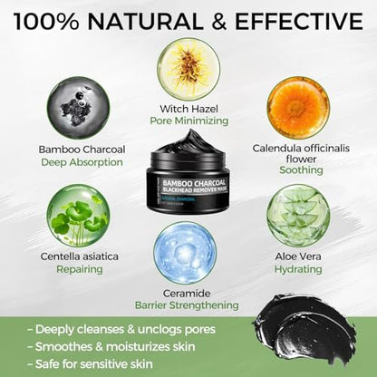 Shaeva Peel Off Face Mask - Blackhead Remover with Bamboo Charcoal, Deep Cleaning, Oil Reduction, Pore Minimizing, 120g (4.23oz)