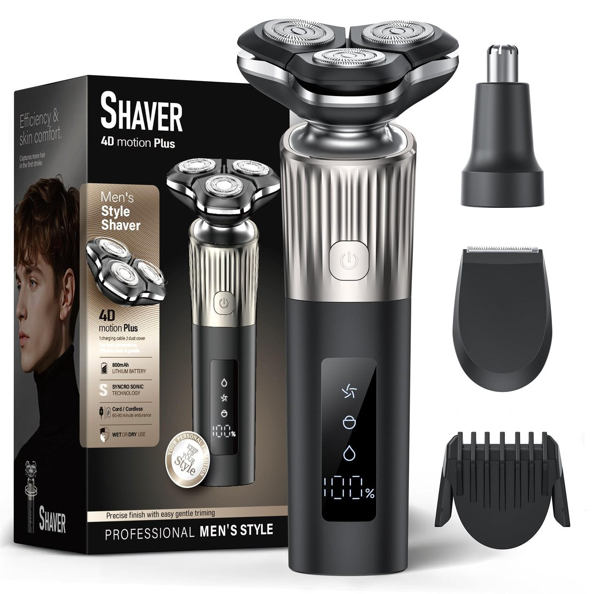 EvznFeo 8011 Series Electric Razor for Men - 4D Floating Rotary Head, IPX7 Waterproof, USB-C Fast Charge, 90-Minute Runtime, Hypoallergenic Blades - Portable Travel Grooming Kit Avelisse