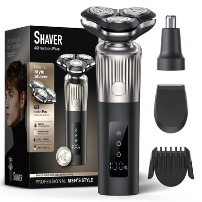 EvznFeo 8011 Series Electric Razor for Men - 4D Floating Rotary Head, IPX7 Waterproof, USB-C Fast Charge, 90-Minute Runtime, Hypoallergenic Blades - Portable Travel Grooming Kit Avelisse