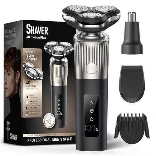 EvznFeo 8011 Series Electric Razor for Men - 4D Floating Rotary Head, IPX7 Waterproof, USB-C Fast Charge, 90-Minute Runtime, Hypoallergenic Blades - Portable Travel Grooming Kit Avelisse