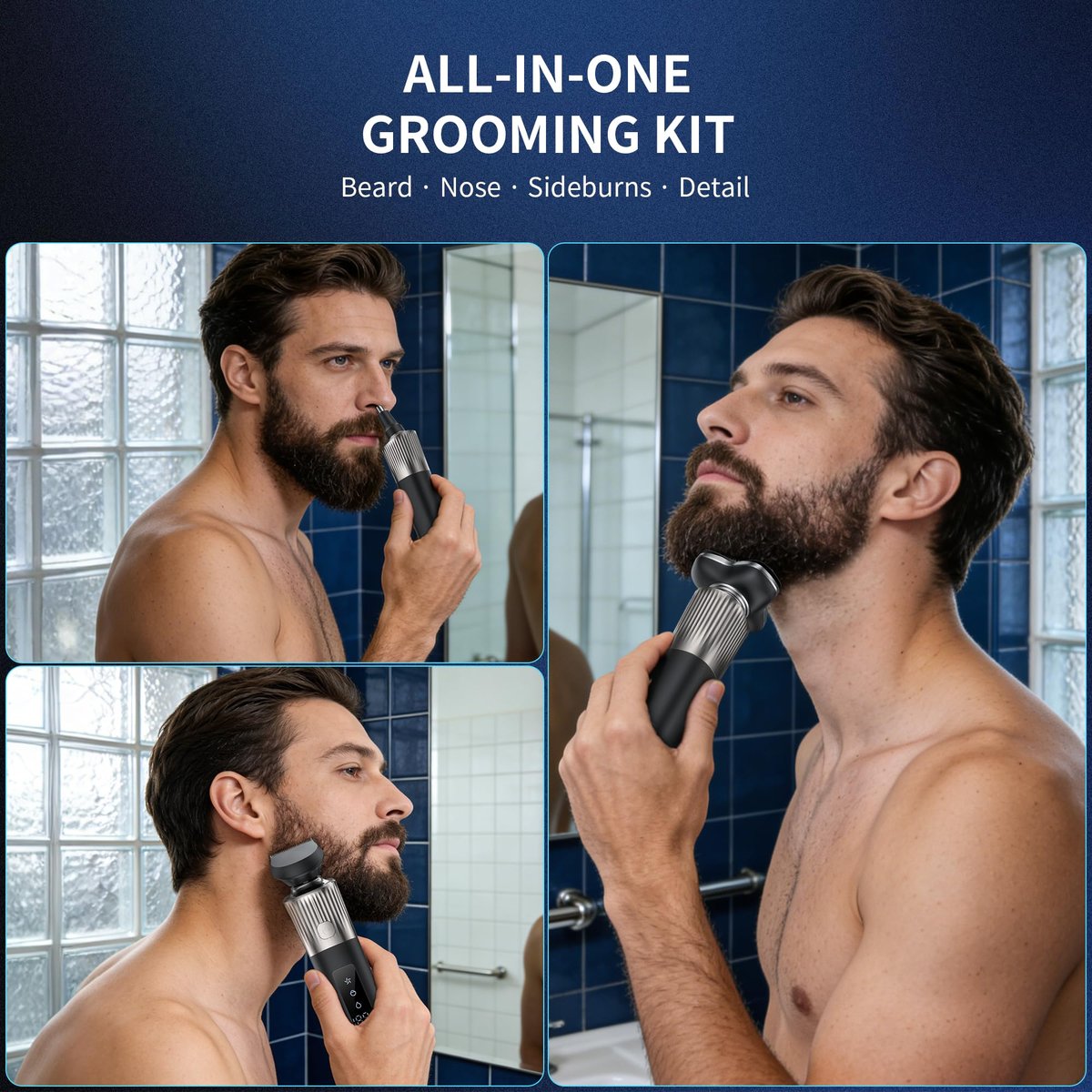 EvznFeo 8011 Series Electric Razor for Men - 4D Floating Rotary Head, IPX7 Waterproof, USB-C Fast Charge, 90-Minute Runtime, Hypoallergenic Blades - Portable Travel Grooming Kit Avelisse