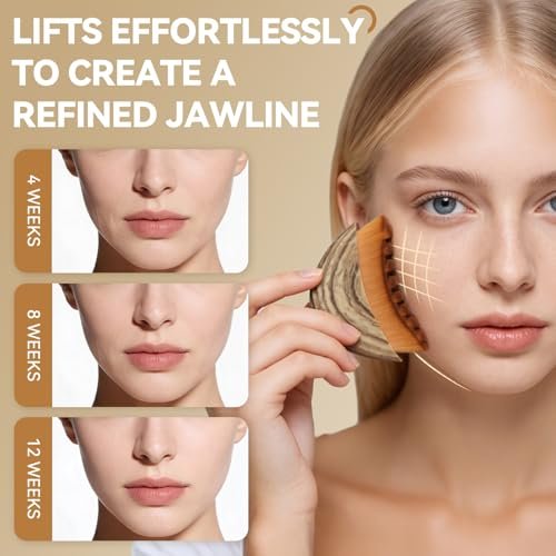 2-Piece Lymphatic Contour Face Brush & Stainless Steel Gua Sha Tool Set for Face and Neck Massage, Jawline Puffiness, Lifting, Relaxation, Lymphatic Drainage - Brown Avelisse