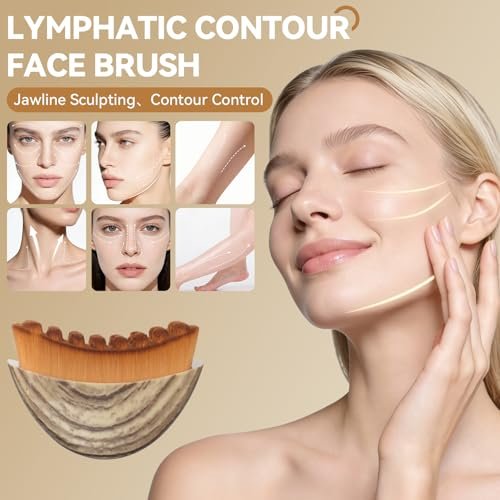 2-Piece Lymphatic Contour Face Brush & Stainless Steel Gua Sha Tool Set for Face and Neck Massage, Jawline Puffiness, Lifting, Relaxation, Lymphatic Drainage - Brown Avelisse