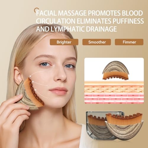 2-Piece Lymphatic Contour Face Brush & Stainless Steel Gua Sha Tool Set for Face and Neck Massage, Jawline Puffiness, Lifting, Relaxation, Lymphatic Drainage - Brown Avelisse