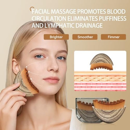 2-Piece Lymphatic Contour Face Brush & Stainless Steel Gua Sha Tool Set for Face and Neck Massage, Jawline Puffiness, Lifting, Relaxation, Lymphatic Drainage - Brown Avelisse