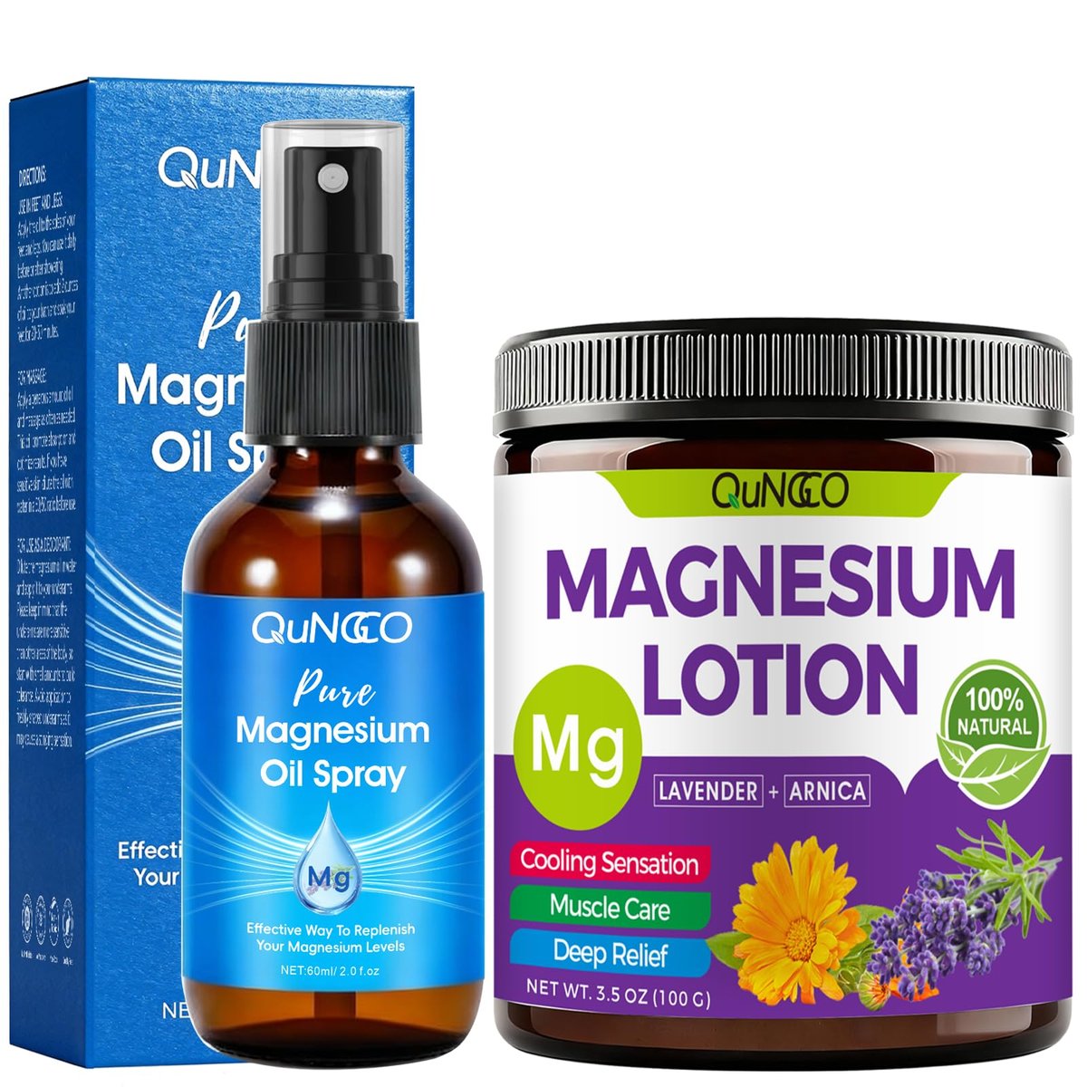 Pure Magnesium Oil Spray + Lotion Set for Sleep, Leg & Muscle Relaxation – Unscented, Non-Greasy, Less Itch, 100% Magnesium Chloride Brine, Lotion with Arnica & Lavender Avelisse