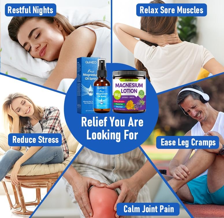 Pure Magnesium Oil Spray + Lotion Set for Sleep, Leg & Muscle Relaxation – Unscented, Non-Greasy, Less Itch, 100% Magnesium Chloride Brine, Lotion with Arnica & Lavender Avelisse