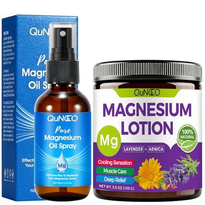 Pure Magnesium Oil Spray + Lotion Set for Sleep, Leg & Muscle Relaxation – Unscented, Non-Greasy, Less Itch, 100% Magnesium Chloride Brine, Lotion with Arnica & Lavender Avelisse