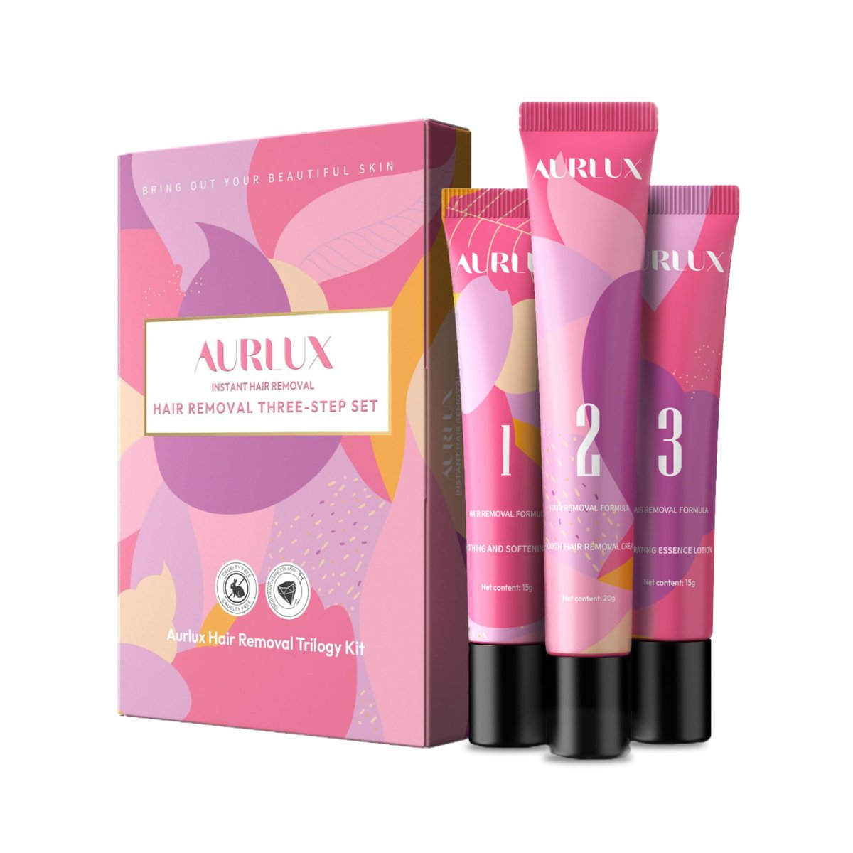 Aurlux Trilogy Kit for PCOS Facial Hair Removal for Women - Clinical Grade Hair Remover for Chin & Upper Lip - 3-Step System Lasts 3-4 Weeks - Soothing Gel with Aloe Vera & Vitamin E Avelisse