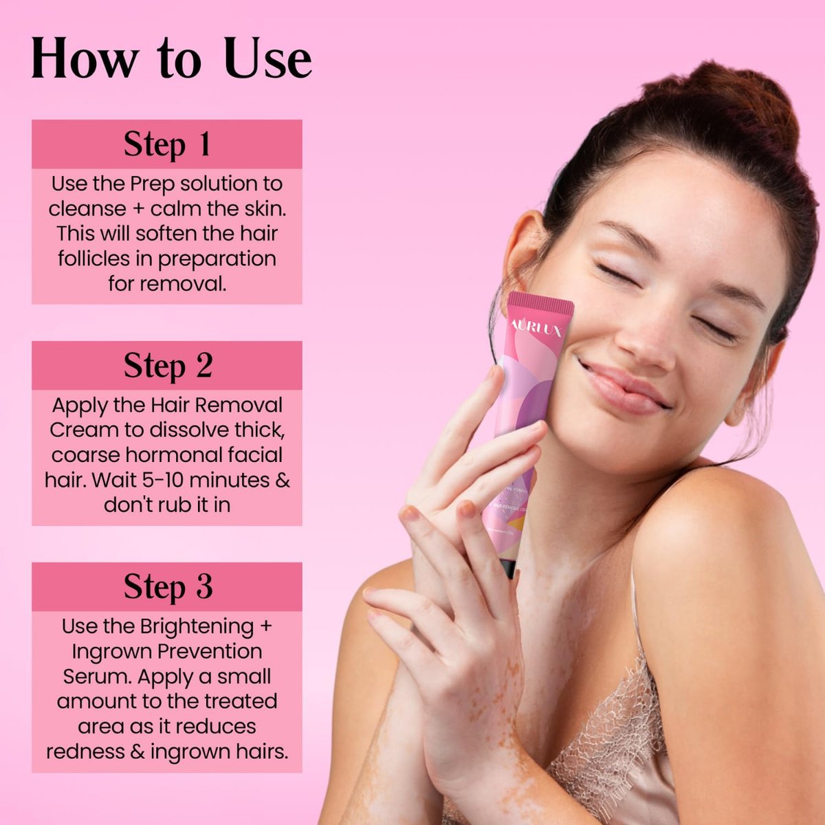 Aurlux Trilogy Kit for PCOS Facial Hair Removal for Women - Clinical Grade Hair Remover for Chin & Upper Lip - 3-Step System Lasts 3-4 Weeks - Soothing Gel with Aloe Vera & Vitamin E Avelisse