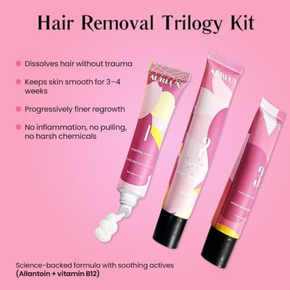 Aurlux Trilogy Kit for PCOS Facial Hair Removal for Women - Clinical Grade Hair Remover for Chin & Upper Lip - 3-Step System Lasts 3-4 Weeks - Soothing Gel with Aloe Vera & Vitamin E Avelisse